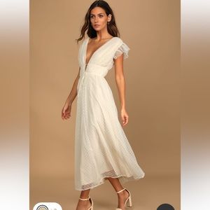 Lulus Dot Ruffled Midi Dress - Size M